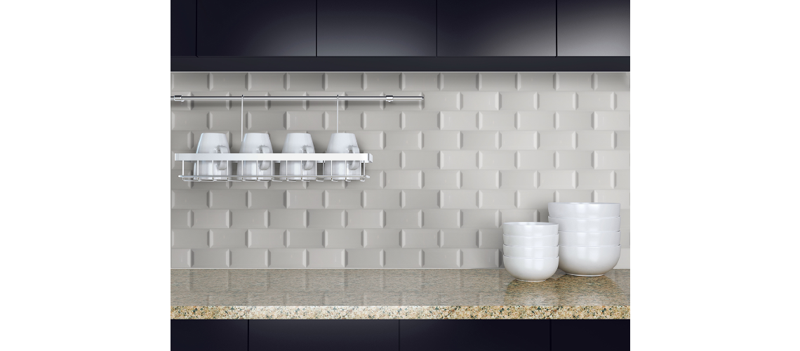 GRAY GLOSSY SUBWAY TILE BEVELED 3X6